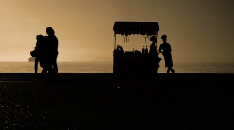 Tranquility Cinematic Slow Motion scene of Silhouettes of ordinary People Stock Footage 57275271