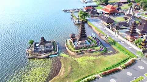 Tranquility Unveiled: Lake Beratan from Above Stock Footage 293174667