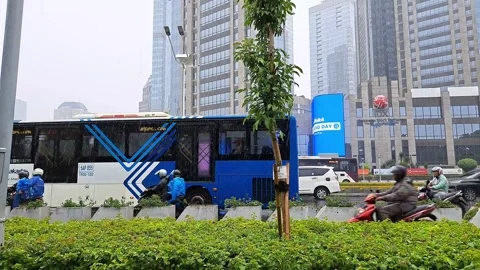 The Trans Jakarta bus Stock Footage 263003061