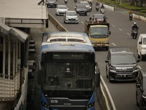 Trans Jakarta buses Stock Photos