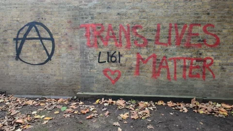 TRANS LIVES MATTER GRAFFITI ON A WALL IN ISLINGTON LONDON UK Stock Footage 143598960