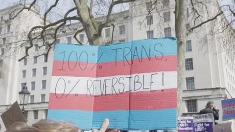 Trans protest banner '100% trans 0% reversible' 動画素材 259688278