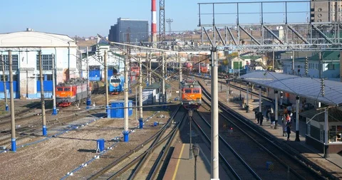 Trans-Siberian Railway platform track and train in Russia Stock Footage 107932012