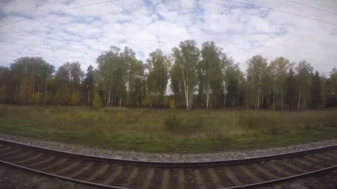 Trans-Siberian Train Speeding Along Edge of Siberian Wilderness Stock Footage 81822606