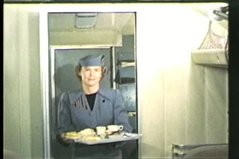 Trans World Airlines, TWA, stewardess, luxury travel, 1950's, vintage Stock Footage