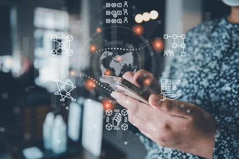 Transaction Artificial Intelligence and Technology Block Chain Connection. Se Stock Photos