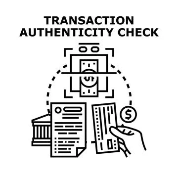 Transaction authenticity check and financial security concept Stock Illustration