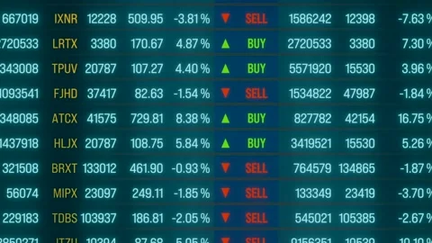 Transaction data on the screen, buy and sell signs for current trades. Video stock 281337624