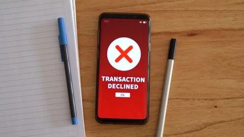 Transaction declined notification. Concept of declined credit card and payment Stock Footage 297470658
