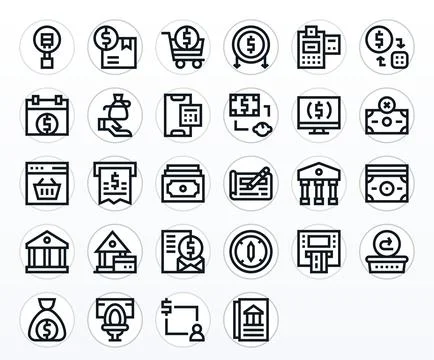Transaction Design Vector Icons featuring 28 Pixel Aligned Bold Line Style Stock Illustration