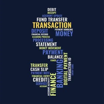 Transaction Dollar Sign Word Cloud, Financial Banking payment and fund tran.. Stock Illustration