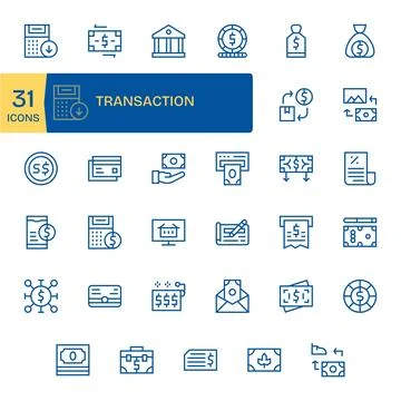 Transaction Essential Vector Set including 35 Pixel Optimized Regular Line .. 스톡 일러스트