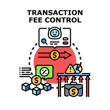 Transaction fee control managing financial cost and blockchain Stock Illustration