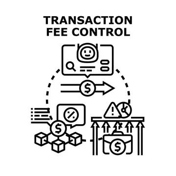 Transaction fee control managing financial cost and blockchain Stock Illustration