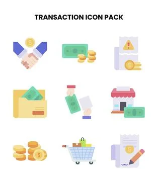Transaction Flat Collection Icons Pack Stock Illustration