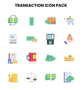 Transaction Flat Collection Icons Pack Stock Illustration