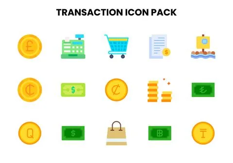 Transaction Flat Design Icons Pack Stock Illustration
