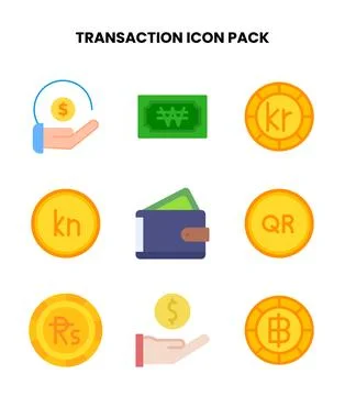Transaction Flat Set Icons Pack Illustrazione stock