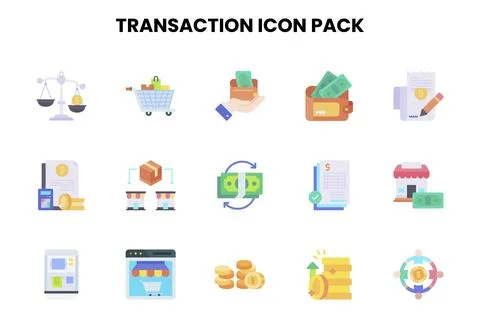 Transaction Flat Vector Icons Pack Stock Illustration
