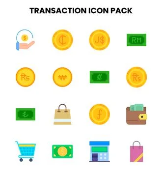 Transaction Flat Vector Icons Pack Stock Illustration