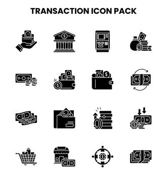 Transaction Glyph Vector Icons Pack Stock Illustration