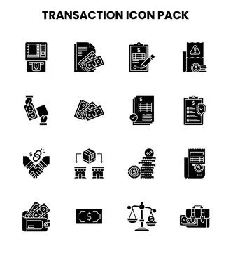 Transaction Glyph Vector Icons Pack Stock Illustration