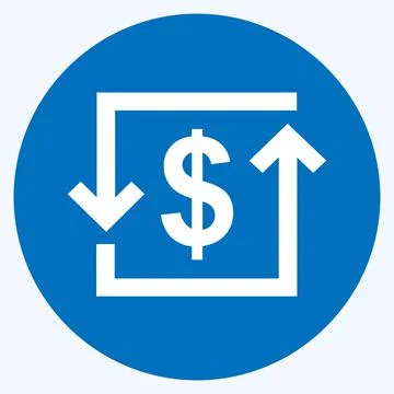 Transaction Icon in trendy long shadow style isolated on soft blue background Stock Illustration