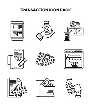 Transaction Line Collection Icons Pack Stock Illustration