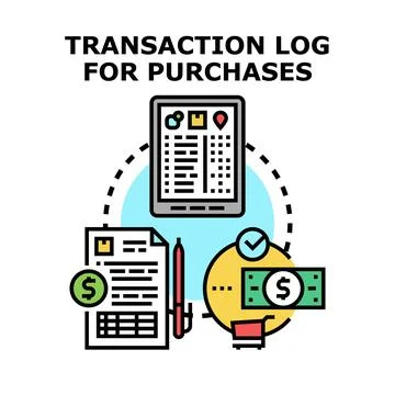 Transaction log tracking purchases and financial records concept Stock Illustration