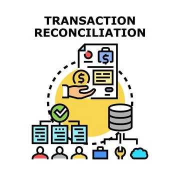 Transaction reconciliation process with accounting data analysis Stock Illustration