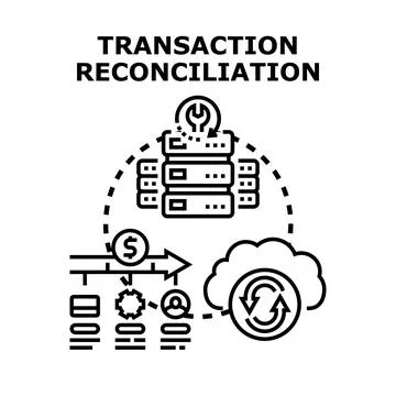 Transaction reconciliation process data verification and accounting audit Stock Illustration