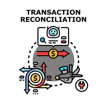 Transaction reconciliation process with financial data analysis Stock Illustration