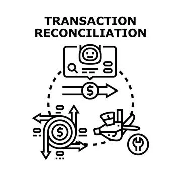 Transaction reconciliation process with financial data analysis Stock Illustration