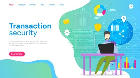 Transaction security support service web page. Operator at laptop provides Stock Illustration