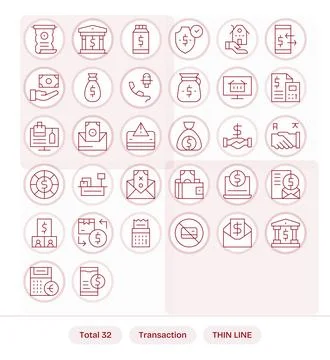 Transaction Vector Icon Library with 32 Thin Line High Resolution PIXEL Per.. Illustrazione stock