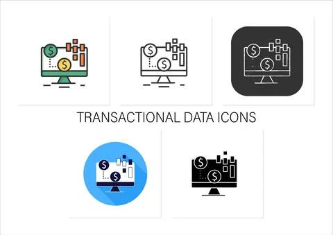 Transactional data icons set Stock Illustration