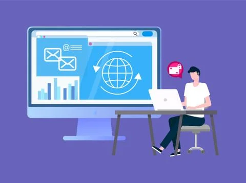 Transactions Security Service Operator with Laptop 스톡 일러스트