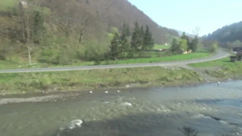 Transcarpathia, river, highway 스톡 동영상 107255365