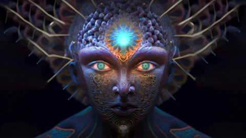 Transcendent Psychedelic Experience: Wise Entity in DMT LSD Trip Loop Stock Footage 233701785