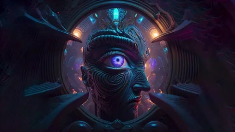 Transcendental DMT LSD Experience: Psychedelic Entity of a Watchful Eye Stock Footage 233701659