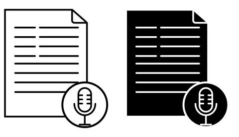 Transcript of record icon. Voice recording and transcription clipboard sign. 库存插图