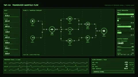 Transducer manifold flow display with data monitoring and graphics Stock Footage 345004729