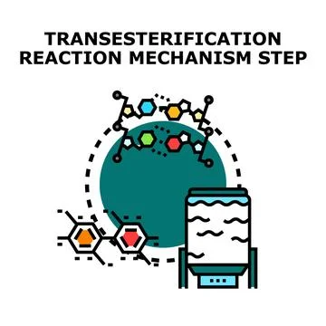 Transesterification reaction mechanism step concept illustration 스톡 일러스트