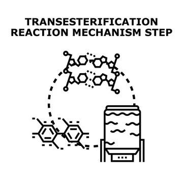 Transesterification reaction mechanism step concept illustration Stock Illustration