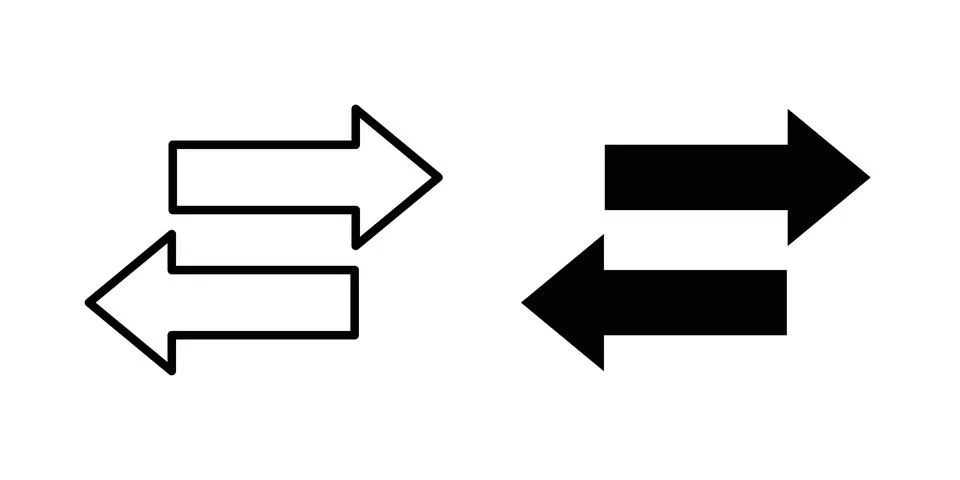 Transfer arrows icon solid, line, and editable vector set. Stock Illustration