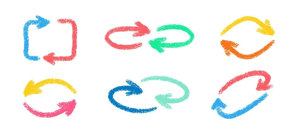 Transfer Arrows Switch Icons Set. Spin Exchange Crayon Pencil Arrow Stroke イラスト素材