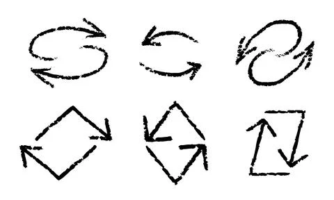 Transfer Arrows Switch Icons Set. Spin Exchange Crayon Pencil Arrow Stroke イラスト素材