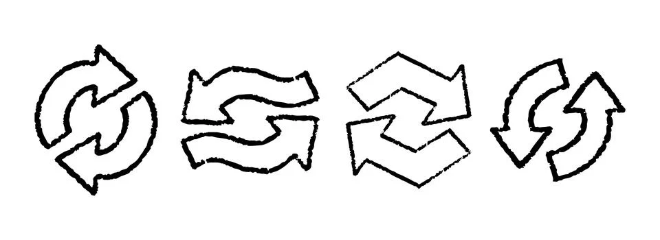 Transfer Arrows Switch Icons Set. Spin Exchange Crayon Pencil Arrow Stroke Illustrazione stock