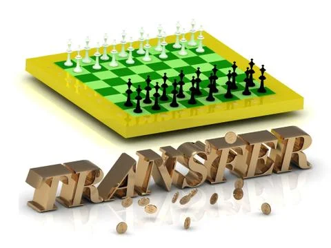 TRANSFER- bright gold letters money and yellow chess on white background Stock Illustration