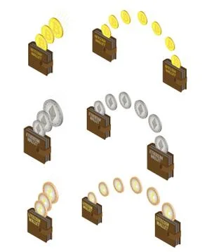 Transfer coin in a wallet, set Stock Illustration